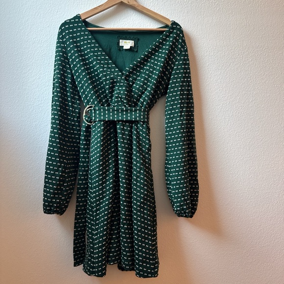 Maeve Green and white polka dot dress with gold buckle detail - Picture 2 of 12